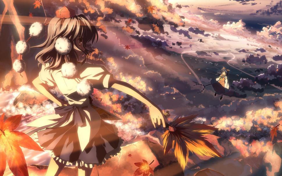 Anime girls flying towards the sky wallpaper,anime HD wallpaper,1920x1200 HD wallpaper,cloud HD wallpaper,woman HD wallpaper,1920x1200 wallpaper