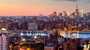 New York City, Manhattan, evening, sunset, skyscrapers, lights wallpaper thumb