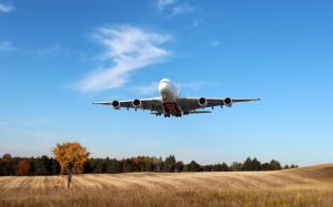 Airbus A380, Emirates Airline, Passenger Airplane, fields wallpaper thumb