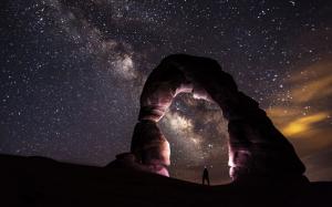 Arch Person Night Stars Galaxy Milky Way Rocks Stones HD wallpaper thumb