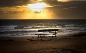 bench on the beach Beach loneliness lonely nature peacefull sunset Water HD wallpaper thumb