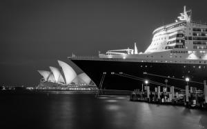 Sydney Sydney Opera House Night BW Ship Cruise Ship HD wallpaper thumb
