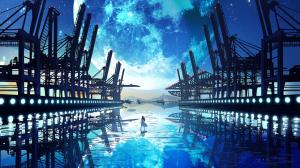 reflection, ports, water, digital anime art, girl wallpaper thumb