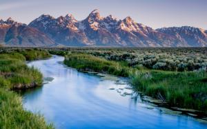 Wyoming, USA, Grand Teton National Park, mountains, river, grass wallpaper thumb