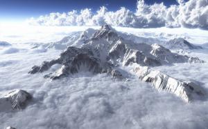 Clouds, mountains, sky, fog, snow, winter wallpaper thumb