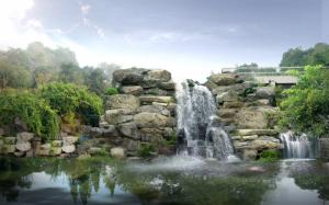 Waterfall Fountain Pond HD wallpaper thumb
