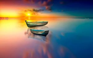 Boat, lake, water reflection, sun wallpaper thumb
