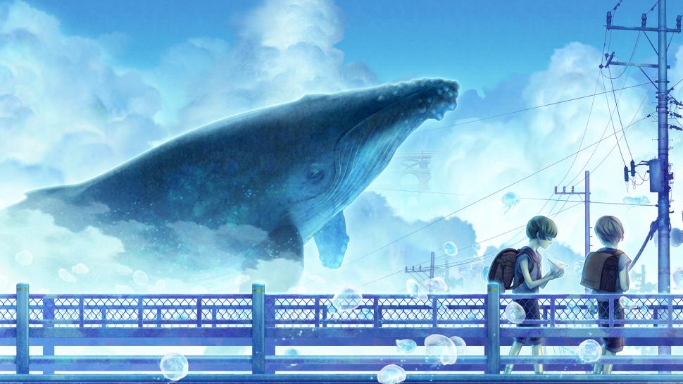 Anime Whale Blue HD wallpaper,cartoon/comic HD wallpaper,anime HD wallpaper,blue HD wallpaper,whale HD wallpaper,1920x1080 wallpaper