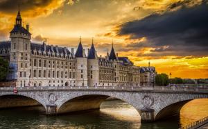 Conciergerie, Paris, France, bridge, river, sky, clouds, sunset wallpaper thumb