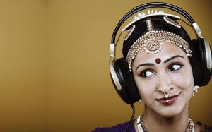 Indian Girl Listening Music Headphones wallpaper thumb