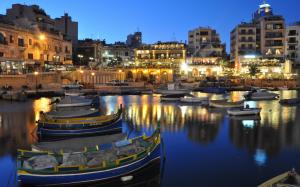 Malta beautiful night, houses, lights, boats wallpaper thumb