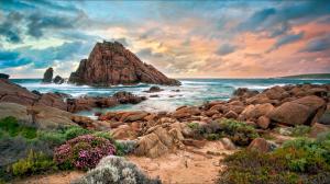 Australia western coast, beach, stones, sunset wallpaper thumb
