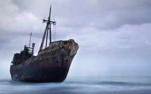 Ship Abandon Deserted Rust Beached Ocean HD wallpaper thumb