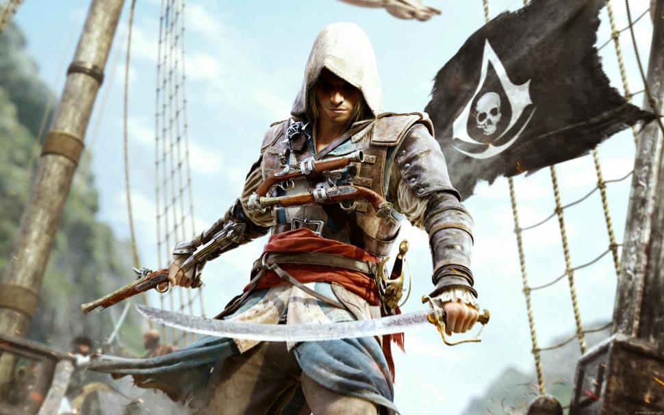 Assassin Creed 4 with the black flag wallpaper,assassin HD wallpaper,creed HD wallpaper,game HD wallpaper,war HD wallpaper,flag HD wallpaper,pirate HD wallpaper,2880x1800 wallpaper