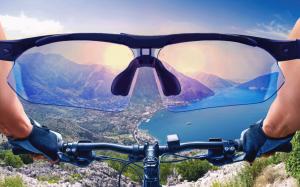 Mountain view through glasses wallpaper thumb