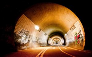 Street, Tunnel, Graffiti, Lights, Bricks, Arrows, Urban, Road wallpaper thumb