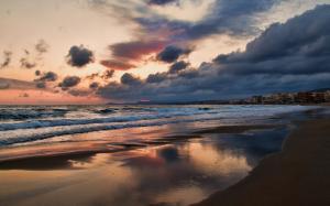 Greece, Crete island, town, beach, sea, evening, sunset, sky, clouds wallpaper thumb