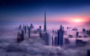 Cityscape, Burj Khalifa, Dubai, City, Sunrise, Mist, Skyscraper, Building, Long Exposure, Tower, Clouds, Sky wallpaper thumb