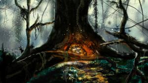Digital Art, Fantasy Art, Trees, Branch, Lianas, Water, Mushroom wallpaper thumb
