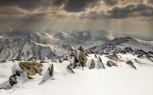 Sun Rays Above The Snowy Mountains wallpaper thumb