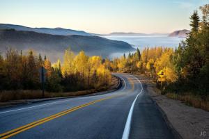 Nature Forest Road Mountain Mist Autumn Photo Download wallpaper thumb