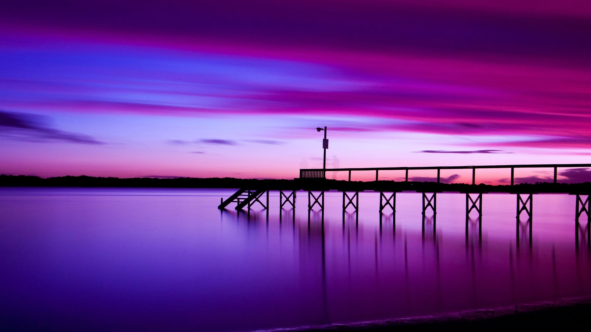 Purple Dock Reflection Lake Hd Wallpaper Nature And Landscape