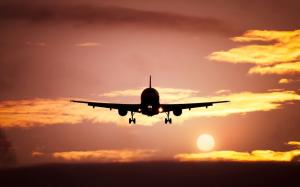 Plane, silhouette, skyline, sun, sunset wallpaper thumb