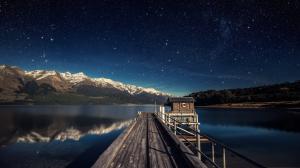 Nature, Pier, Lake, Mountain, Calm, Stars, Night wallpaper thumb