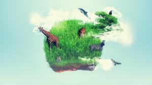 island, grass, giraffe, animal, imagination wallpaper thumb