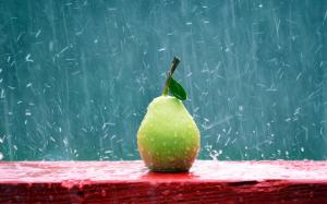 Green pear in the rain wallpaper thumb