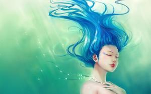 Blue hair fluttering fantasy girl wallpaper thumb