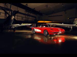Chevrolet Corvette Hanger Airplanes Planes Classic Car Classic HD wallpaper thumb