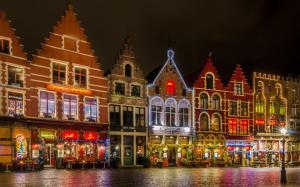 Belgium, Bruges, Grote Markt square, night, lights, house, Christmas wallpaper thumb