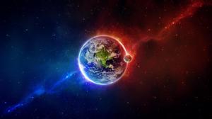 Outer Space Earth Moon Red Blue HD wallpaper thumb