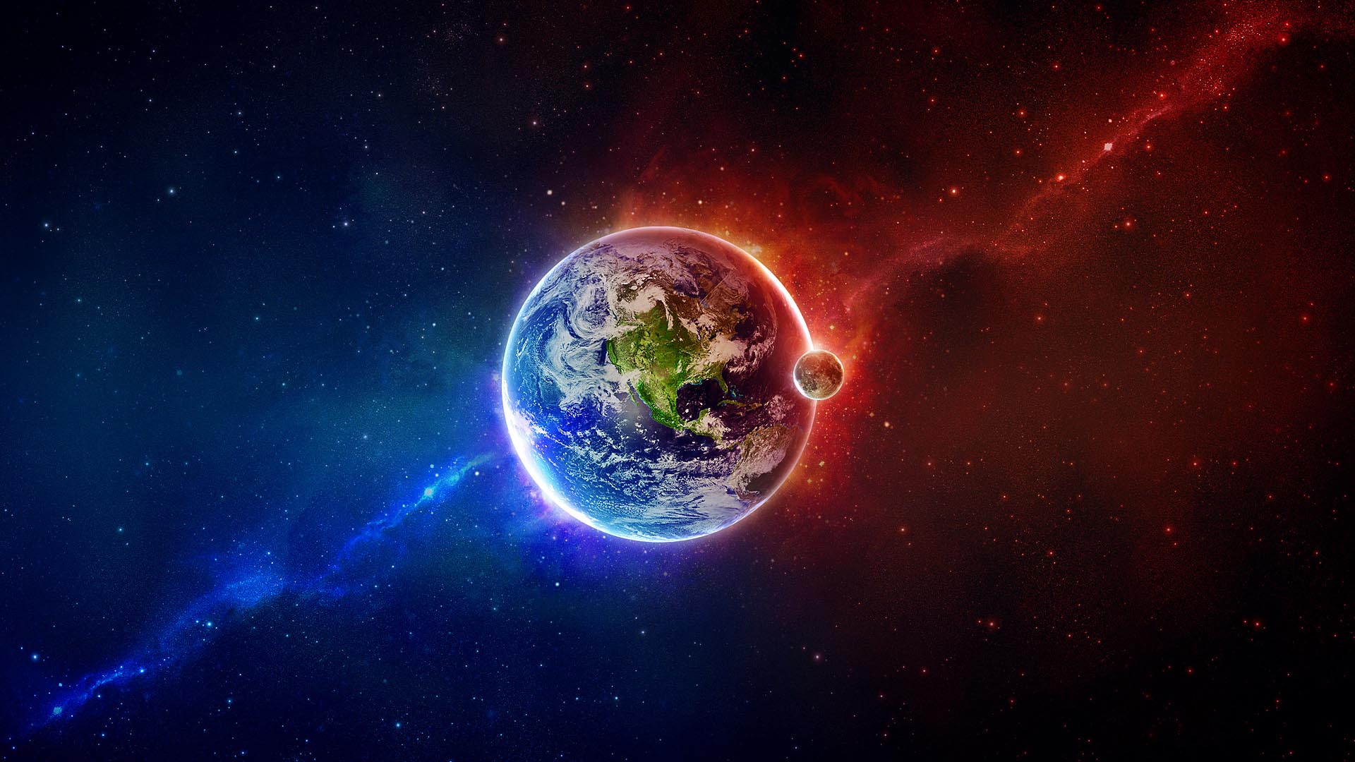 Outer Space Earth Moon Red Blue HD wallpaper | space | Wallpaper Better