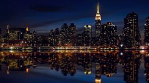 New York Buildings Skyscrapers Night Lights Reflection HD wallpaper thumb