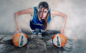 Creative pictures, girl, balls, sport wallpaper thumb