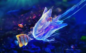 Blue Fish Jellyfish Artwork Underwater Adam Spizak wallpaper thumb