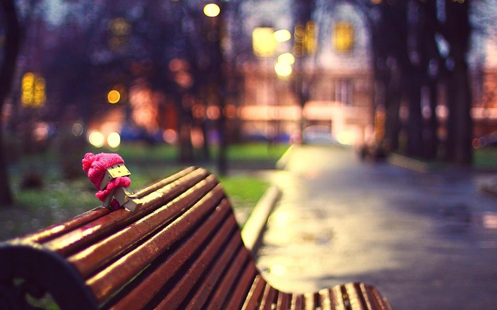 Danbo On The Bench wallpaper,trees HD wallpaper,city HD wallpaper,path HD wallpaper,park HD wallpaper,3d & abstract HD wallpaper,2560x1600 wallpaper