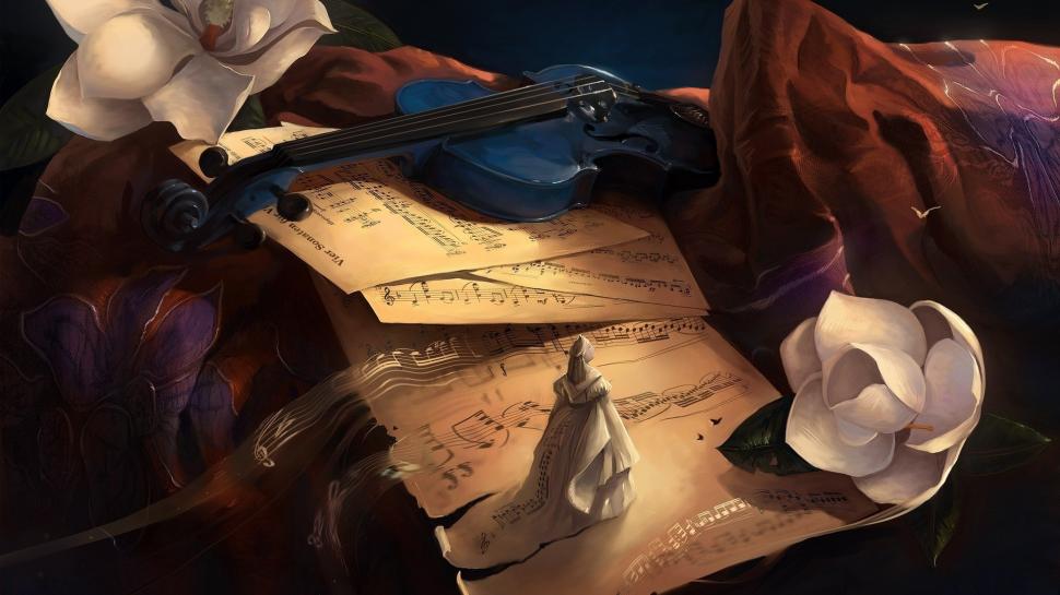 Violin, Flowers, Musical Notes, Musical Instrument wallpaper,violin HD wallpaper,flowers HD wallpaper,musical notes HD wallpaper,musical instrument HD wallpaper,1920x1080 wallpaper
