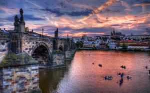 Czech, Prague, city, bridge, river, evening, houses, clouds wallpaper thumb
