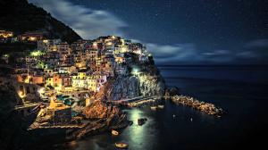 Villages, Cinque Terre, Coast, City, Lights, Night, Houses wallpaper thumb