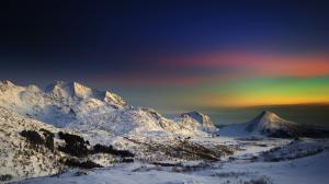 Aurora Borealis Mountains Landscape Snow Winter HD wallpaper thumb