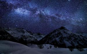 winter, sky, stars, nature, night wallpaper thumb