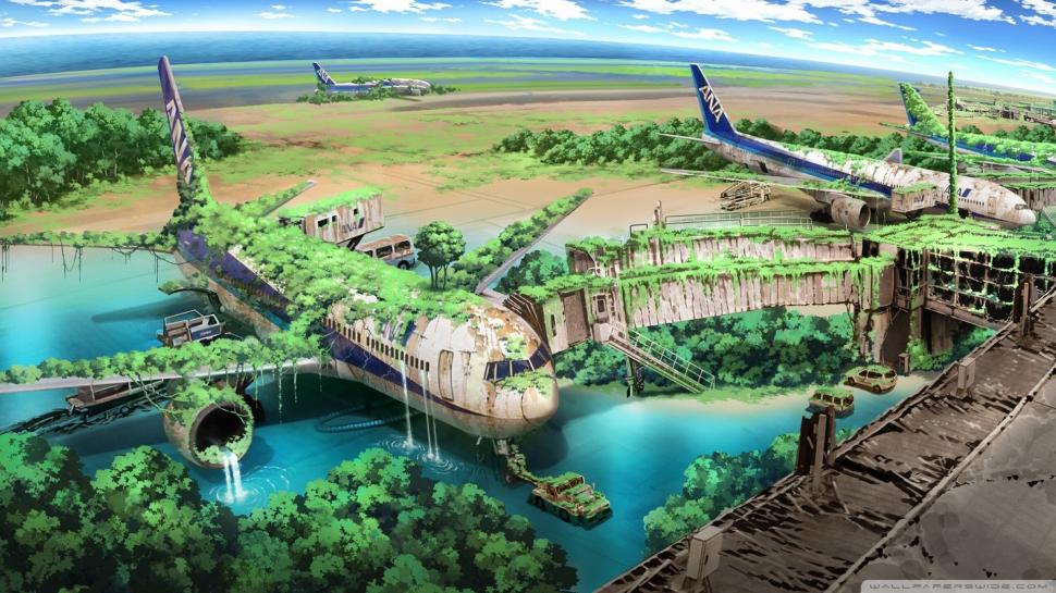 Anime Landscape Sky Airplanes Wallpaper Anime Wallpaper Better