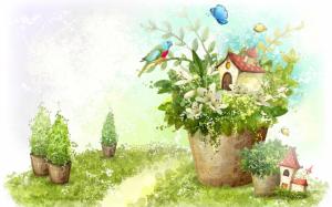 Painting the green of spring and parrot wallpaper thumb