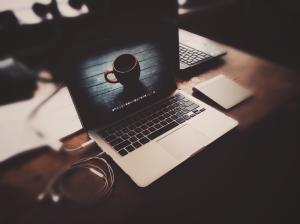 macbook pro, apple, laptop, headphones, table wallpaper thumb