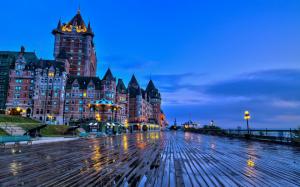 Quebec City, Canada, Chateau Frontenac castle, benches, evening wallpaper thumb