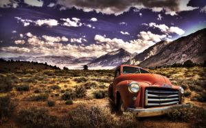 GMC Landscape Clouds HDR Rust Abandon Deserted Classic Classic Car Mountains Urban Decay HD wallpaper thumb