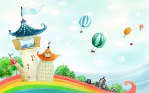 Kids, Rainbow, Hot Air Balloons wallpaper thumb